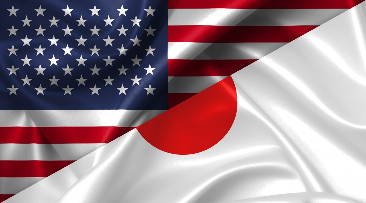 United States USA vs Japan flags comparison concept Illustration
