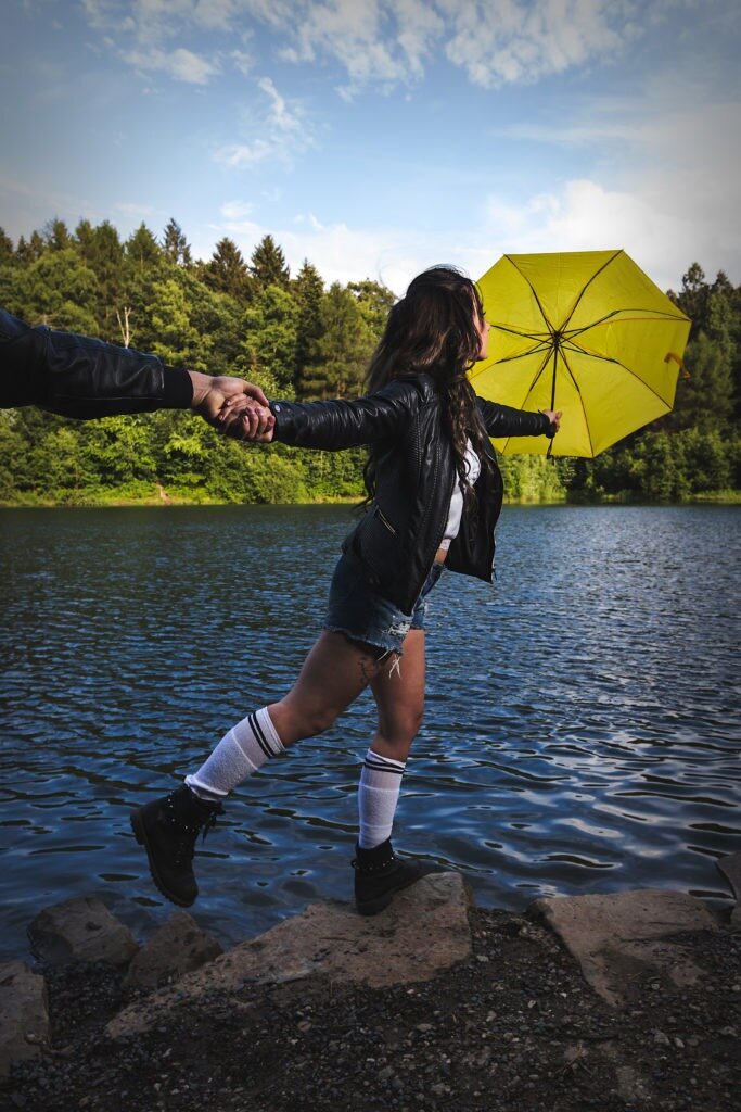 woman with yellow umbrella